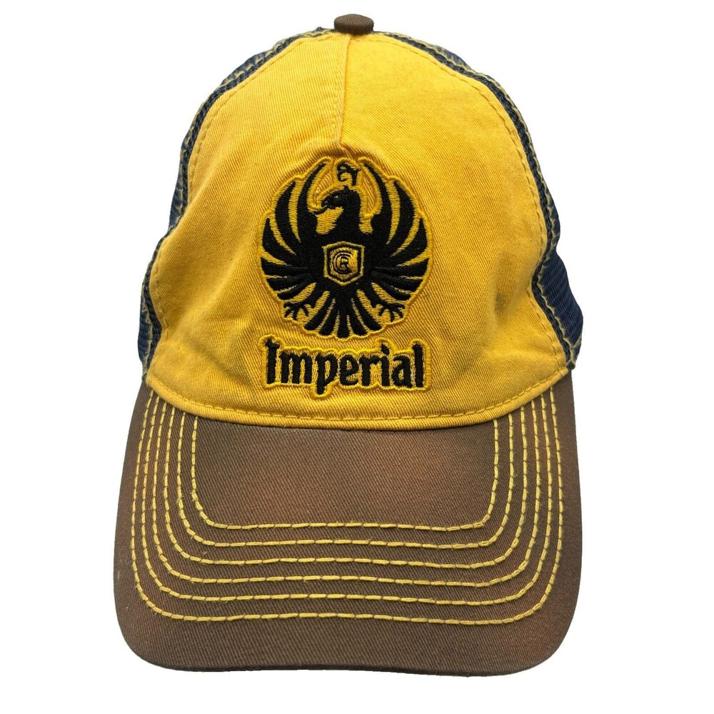Imperial Cerveza Beer Hat Costa Rica Trucker Snapback Yellow Brown Mesh Cap